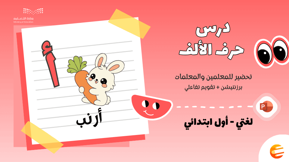 بوربوينت درس حرف (أ) مع تقويم - لغتي أول ابتدائي الوحدة الثالثة