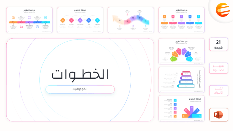 تصميم انفوجرافيك جاهز لمساعدتك في ترتيب الخطوات في البرزنتيشن