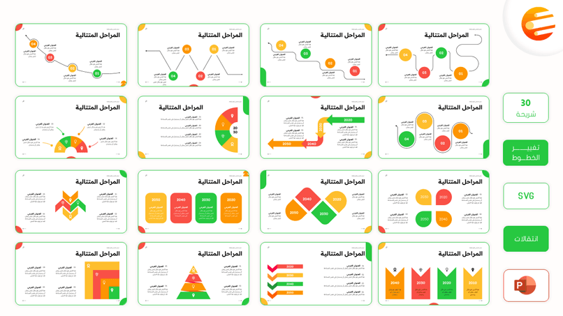 قالب بوربوينت لترتيب مراحل وخطوات الموضوع - قابل للتعديل