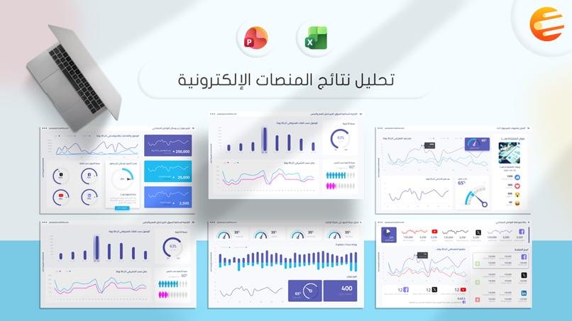 قالب بوربوينت رسم بياني لتحليل نتائج المنصات الإلكترونية kpi